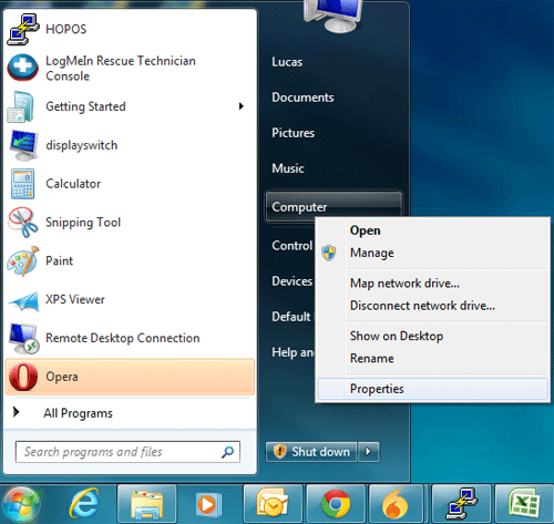 Windows 7 Start Menu, Computer, Properties